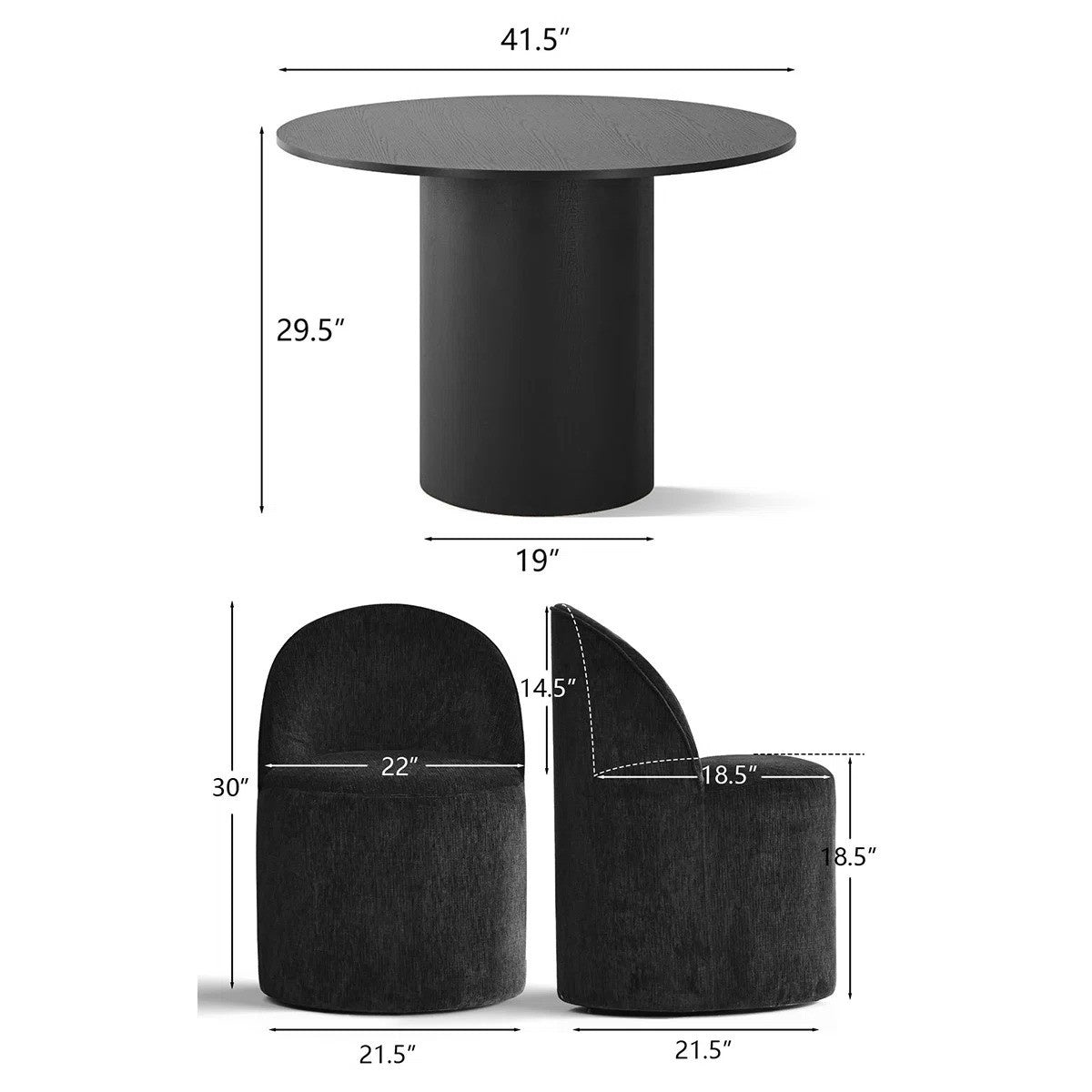 4 - Person Dining Table Sets With (Black) Round Table & 4 Upholstered Fabric Chairs (Black)