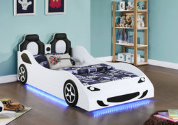 Cruiser Wood LED Race Car Bed and 7-inch Mattress Blue