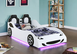Cruiser Wood LED Race Car Bed and 7-inch Mattress Blue