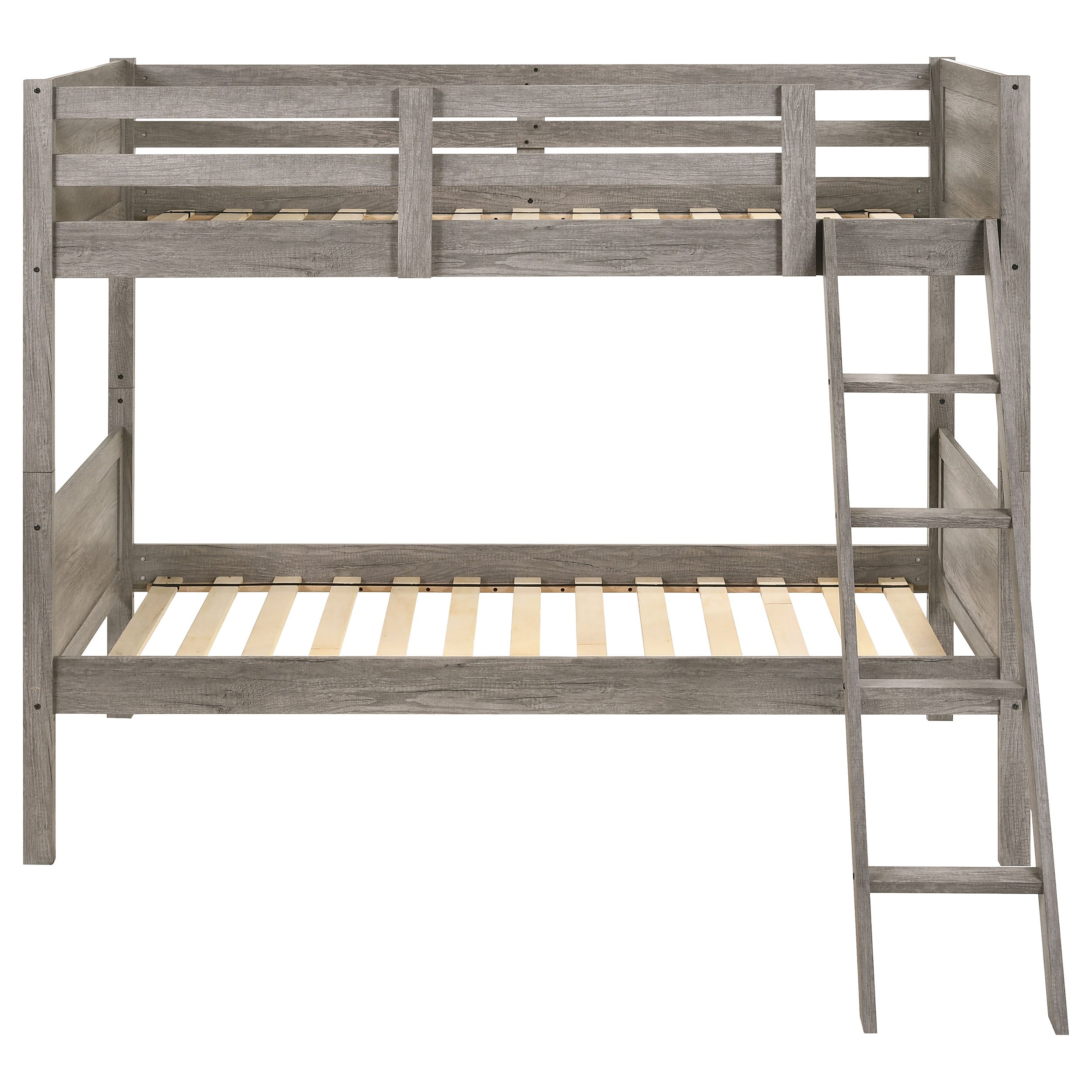 Ryder Wood Twin Over Twin Bunk Bed with Mattress Weathered Taupe
