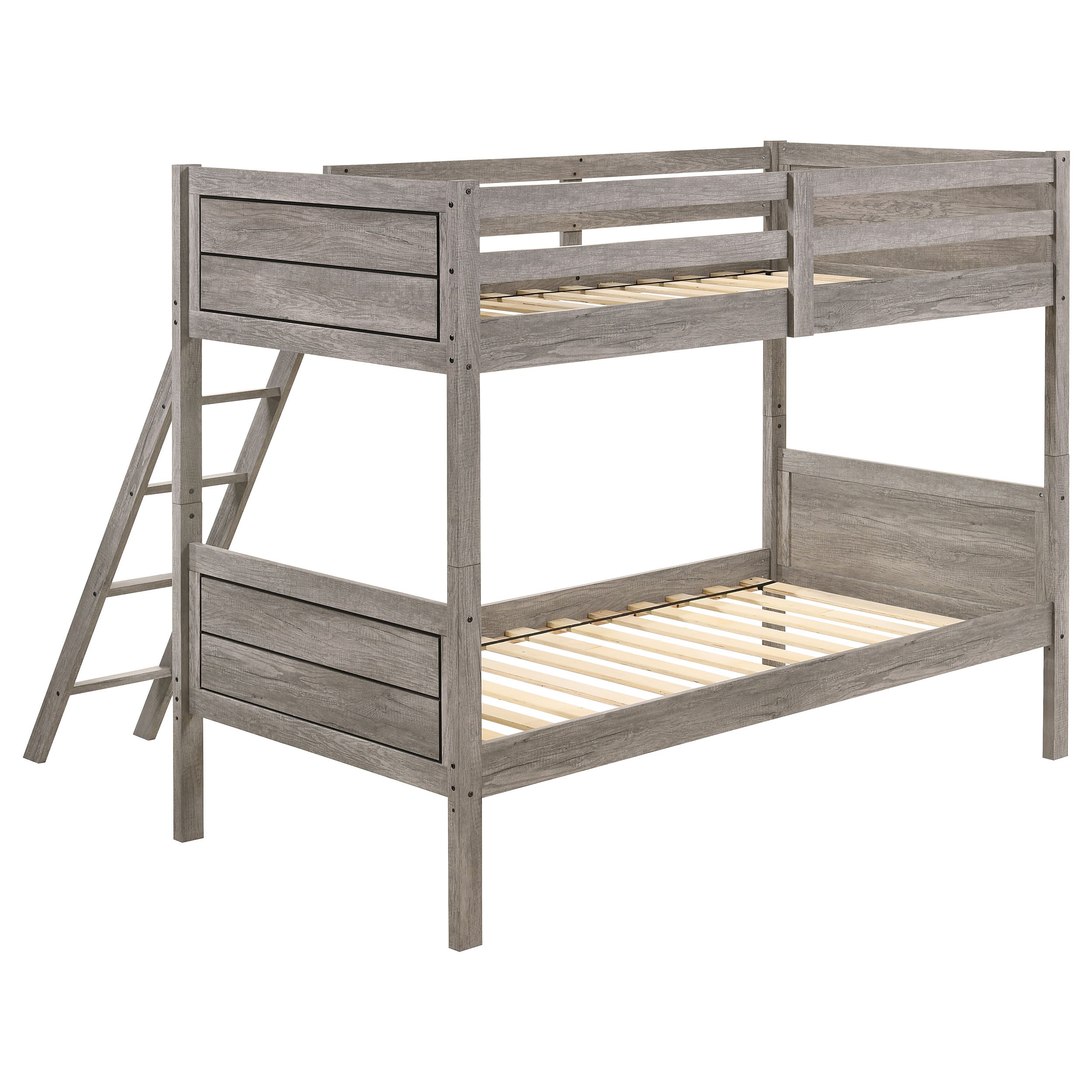 Ryder Wood Twin Over Twin Bunk Bed with Mattress Weathered Taupe