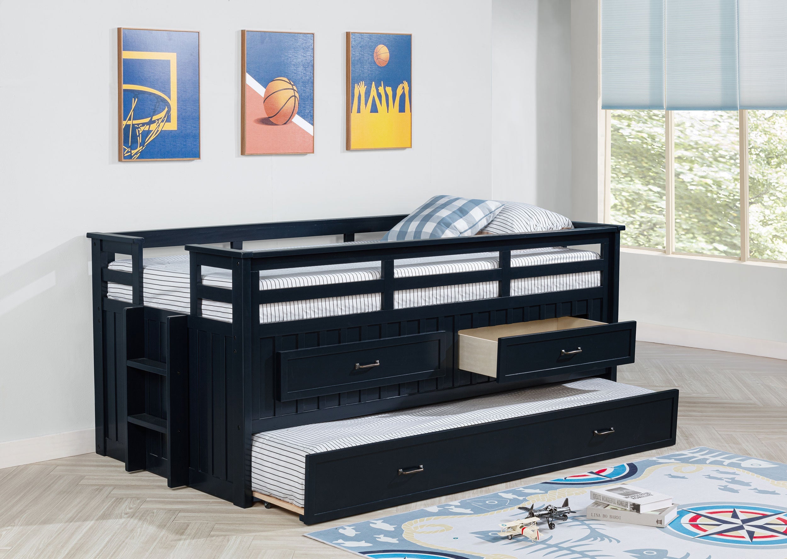 Carlsbad Wood Captains Bed With Trundle Medium Brown