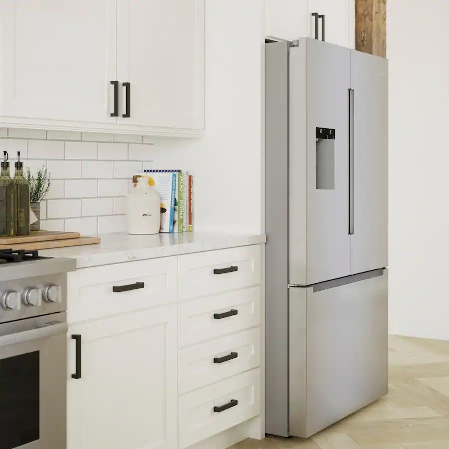 Bosch - 100 Series 36 in. Wide 26 Cu. Ft. French Door Bottom Freezer Smart Refrigerator with External Ice and Water - Stainless Steel