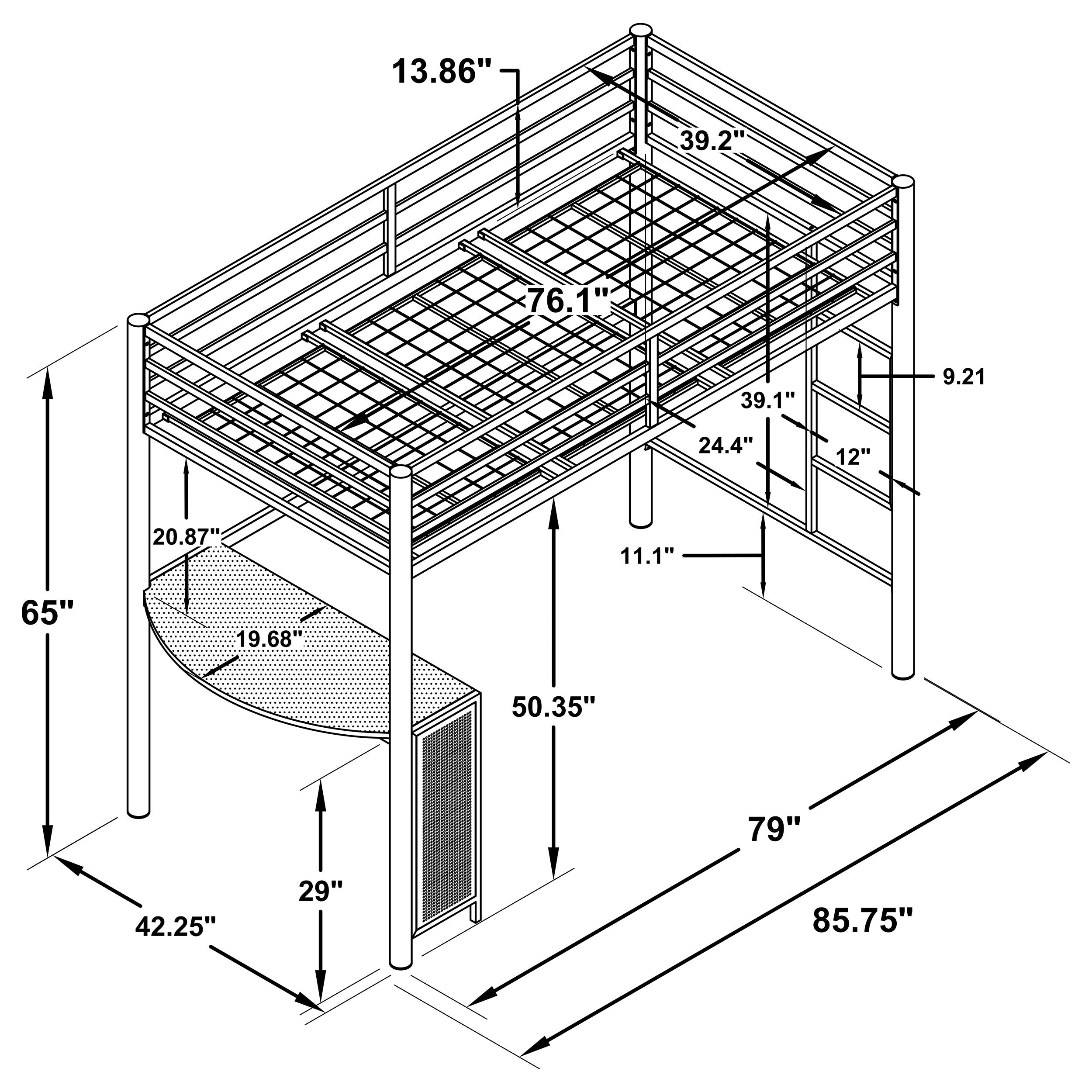 Fisher Workstation Loft Bed Gunmetal