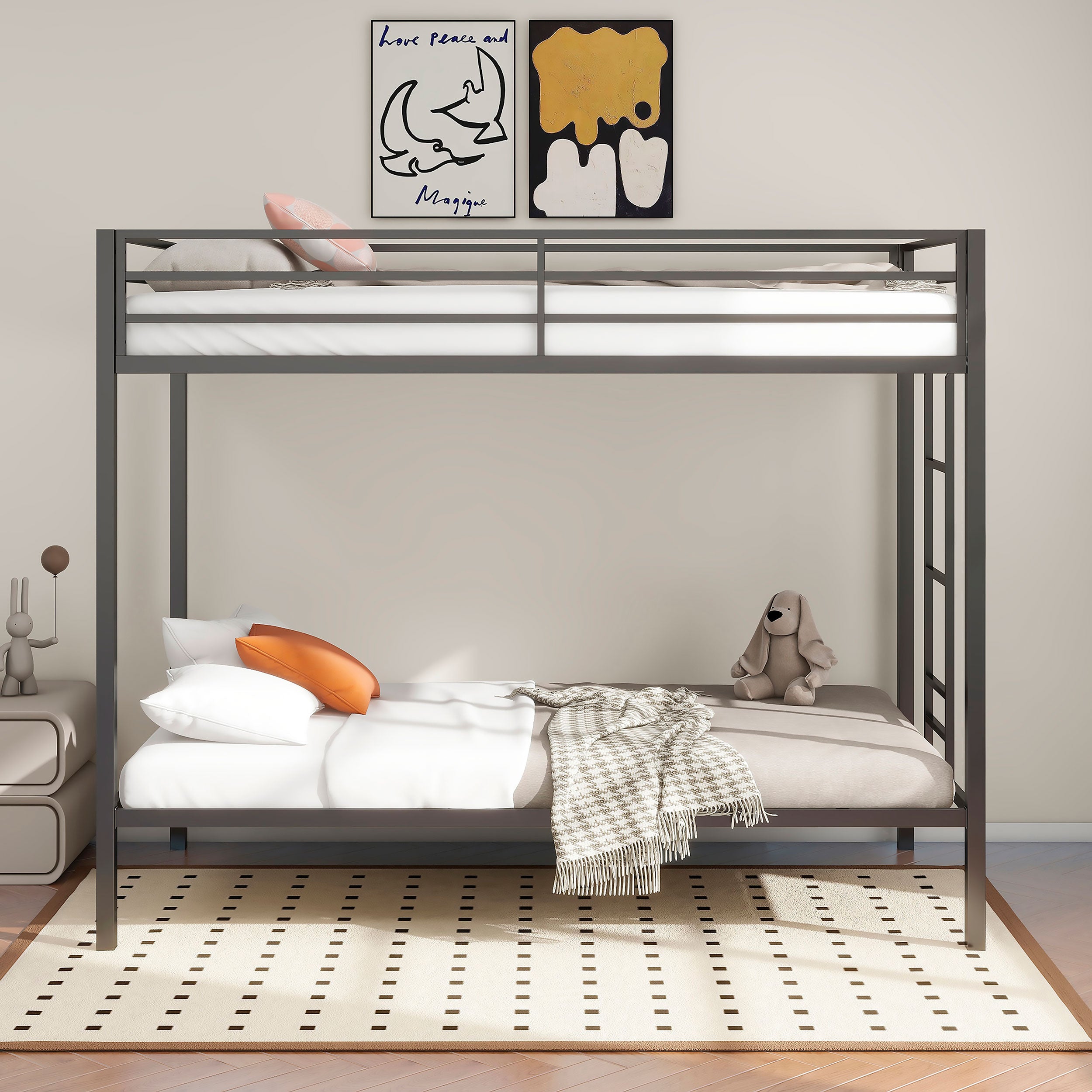 Alevera Metal Bunk Bed with Ladder Black