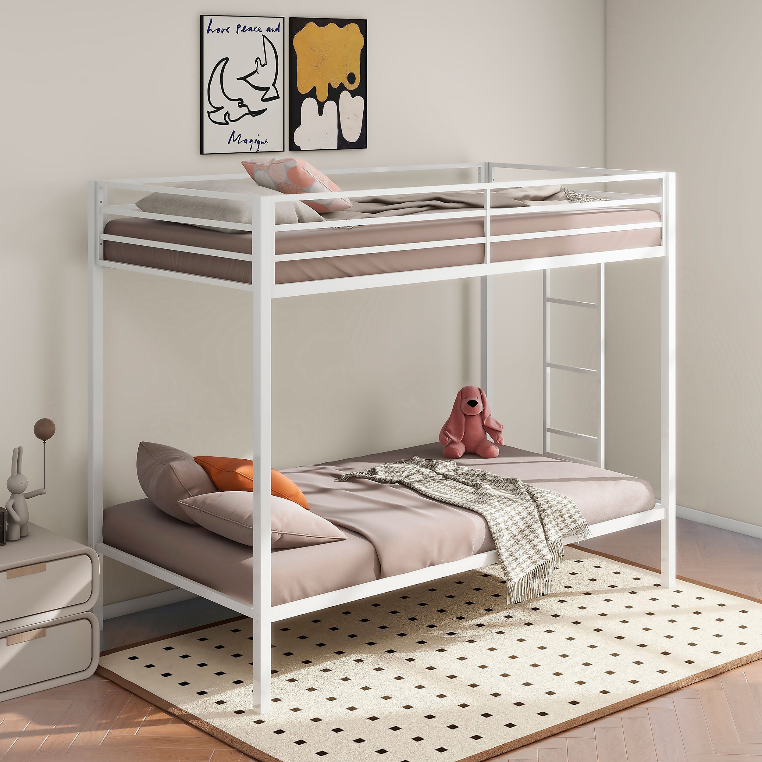 Alevera Metal Bunk Bed with Ladder Black