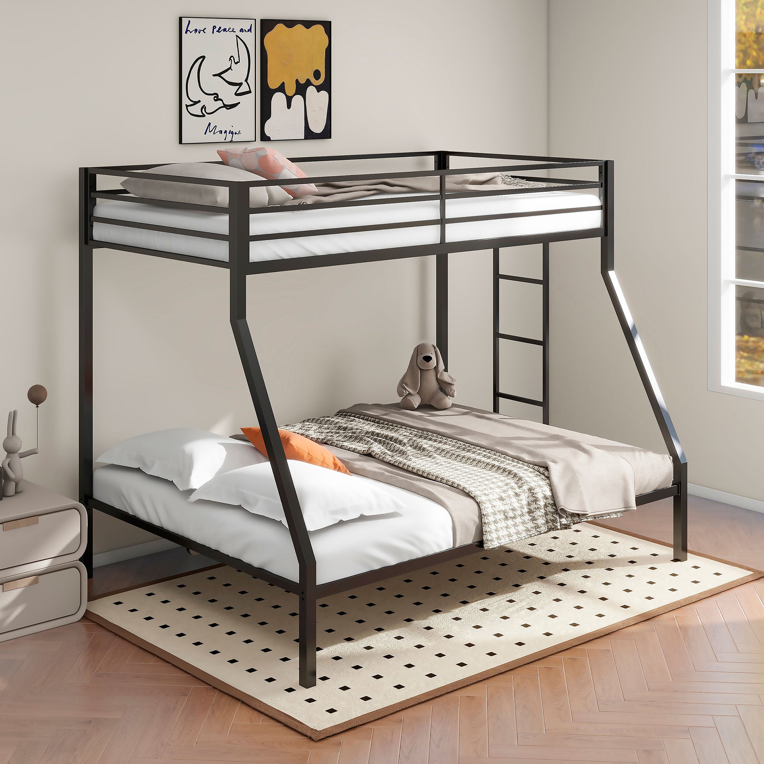 Alevera Metal Bunk Bed with Ladder Black