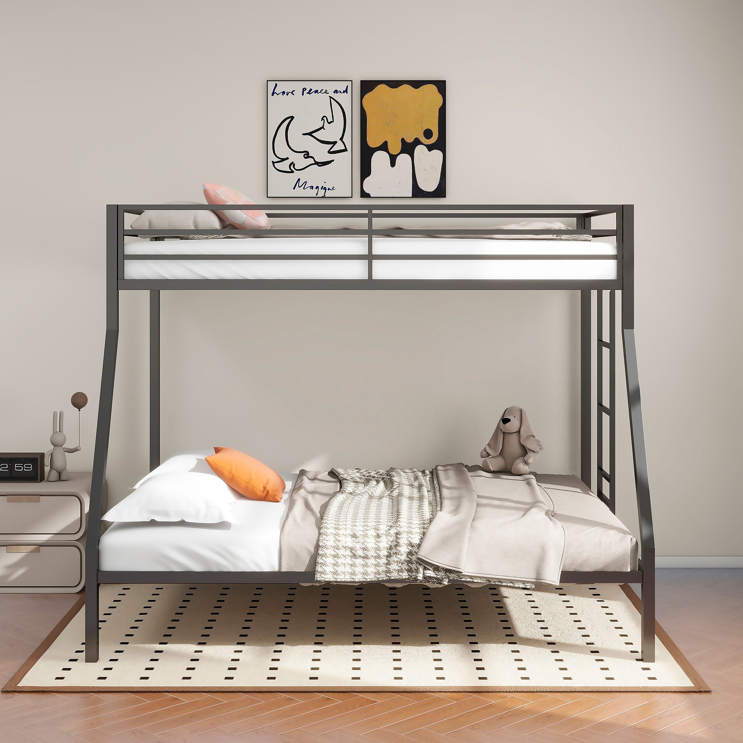 Alevera Metal Bunk Bed with Ladder Black