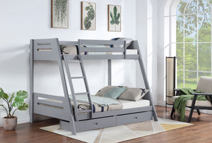 Trisha 2-drawer Wood Over Bunk Bed Grey