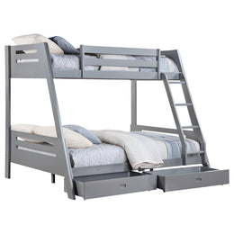 Trisha 2-drawer Wood Over Bunk Bed Grey