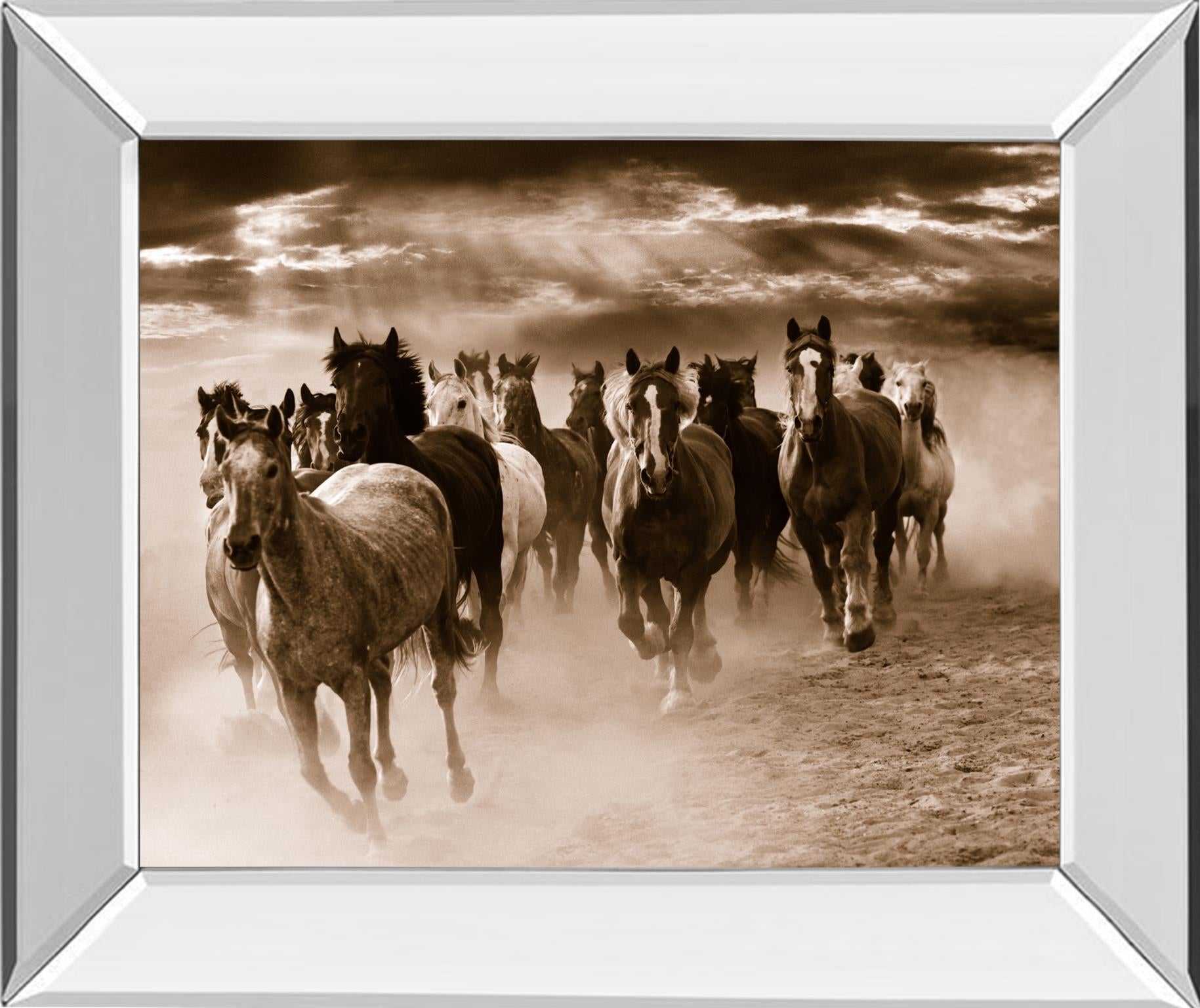 Mirrored Frame Running Horses By Monte Naglar 22X26 Mirror Frame Print