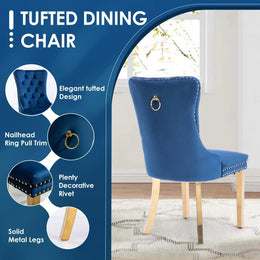5-Piece Round Glass Dining Table Set (Blue/Gold)