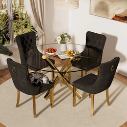5-Piece Round Glass Dining Table Set (Black/Gold)