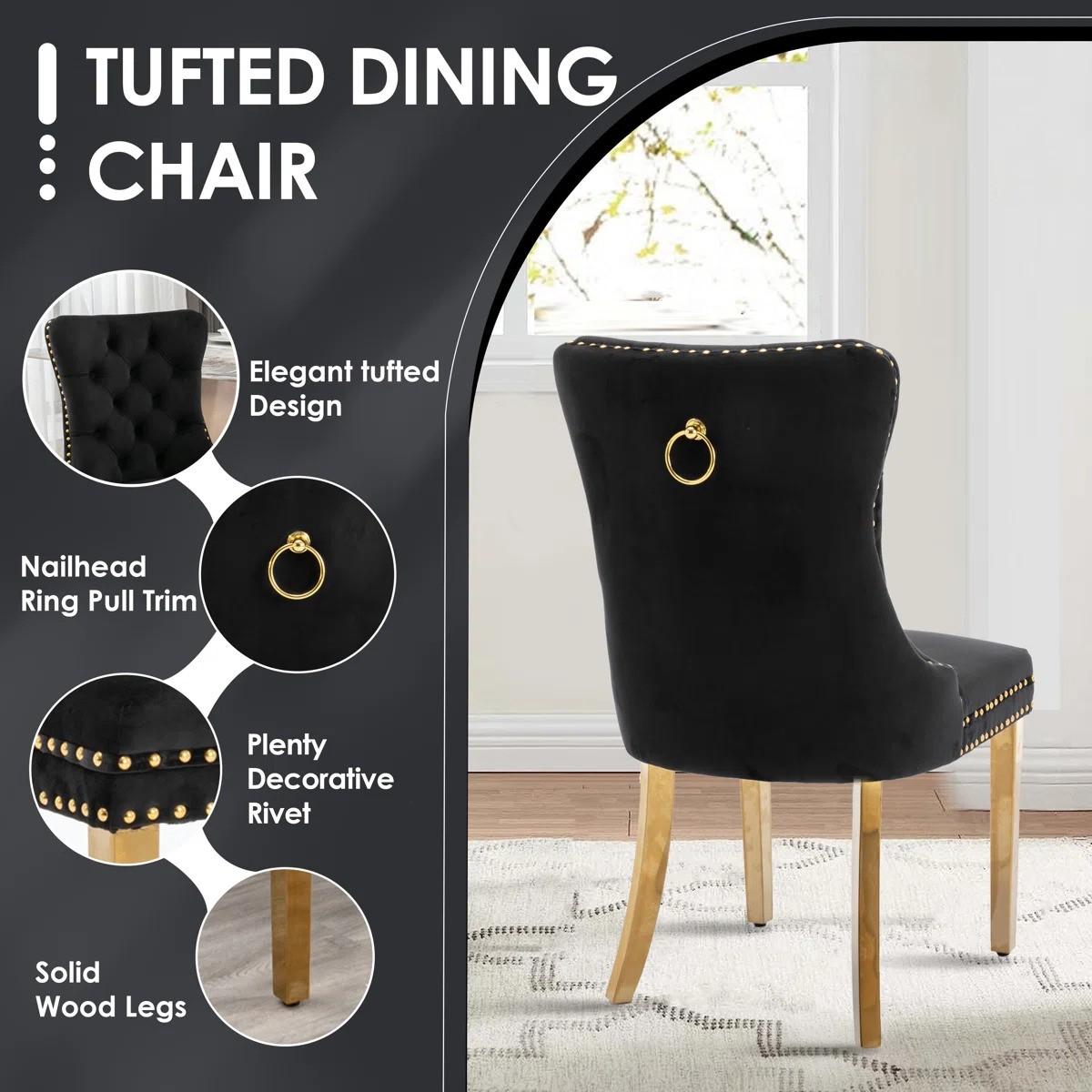 5-Piece Round Glass Dining Table Set (Black/Gold)