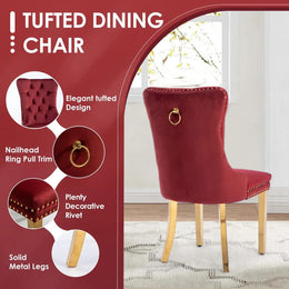 5-Piece Round Glass Dining Table Set (Burgundy/Gold)