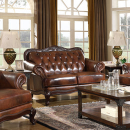 Victoria Leather Upholstered Rolled Arm Loveseat Brown