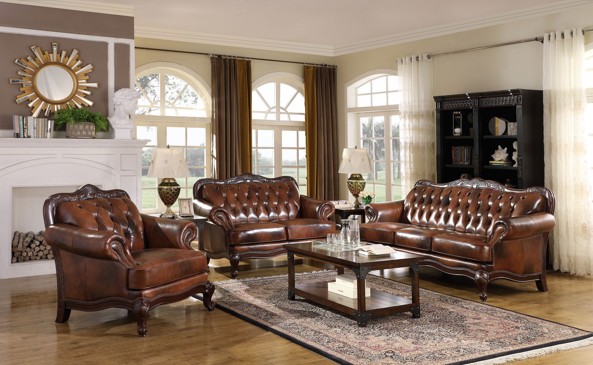 Victoria Leather Upholstered Rolled Arm Loveseat Brown