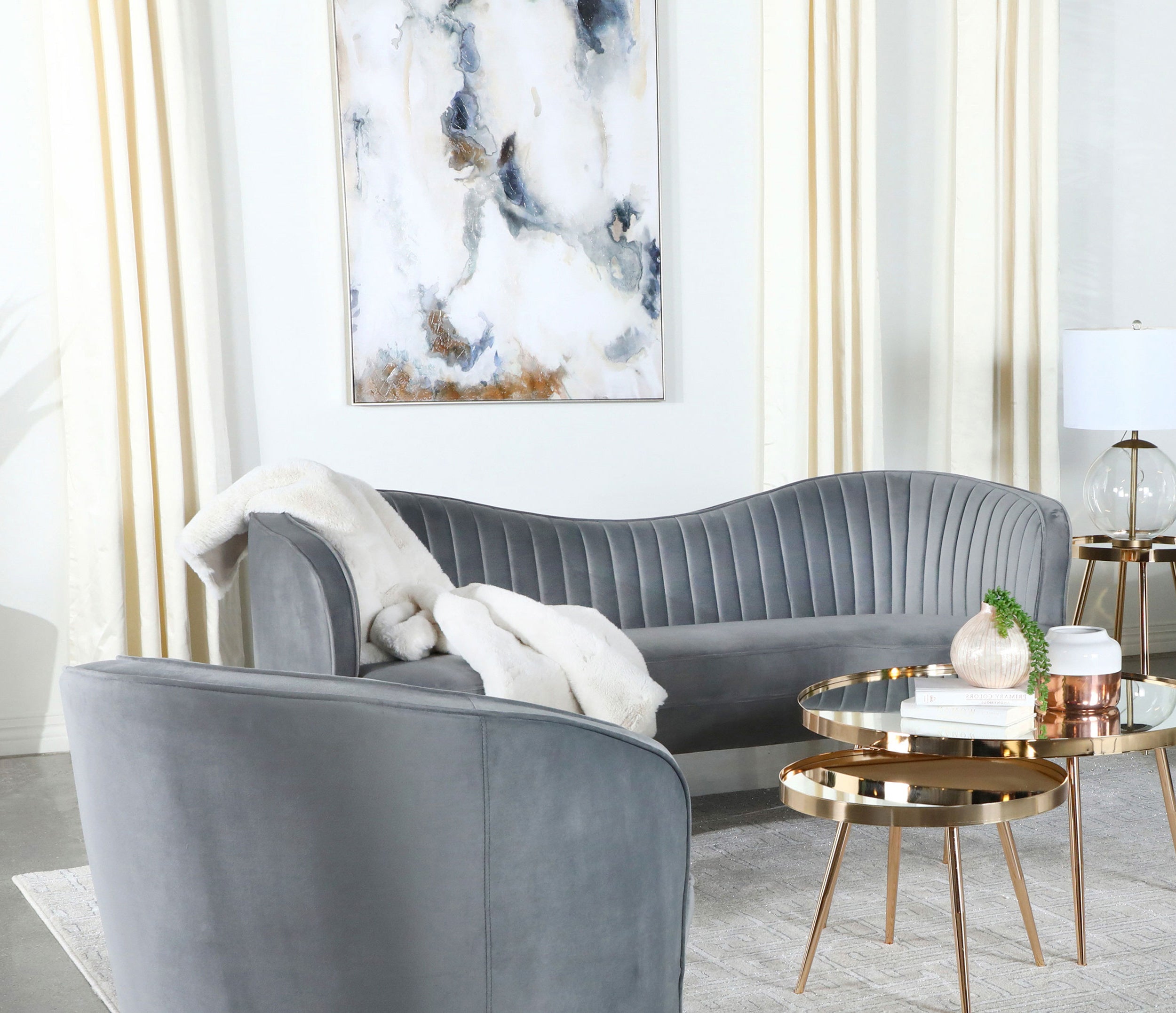 Sophia Upholstered Channel Tufted Loveseat Blue