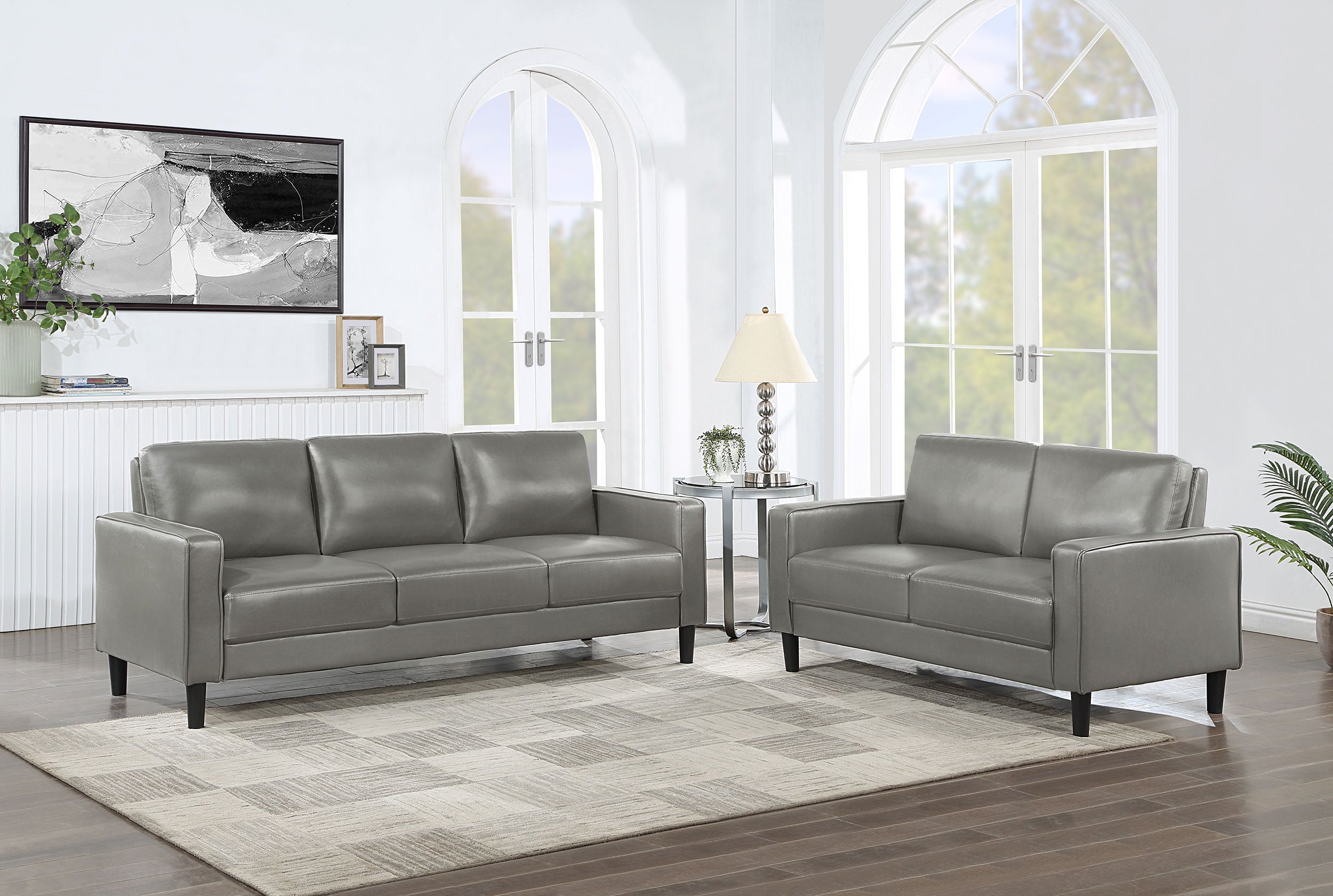 Ruth Upholstered Track Arm Sofa Set Black