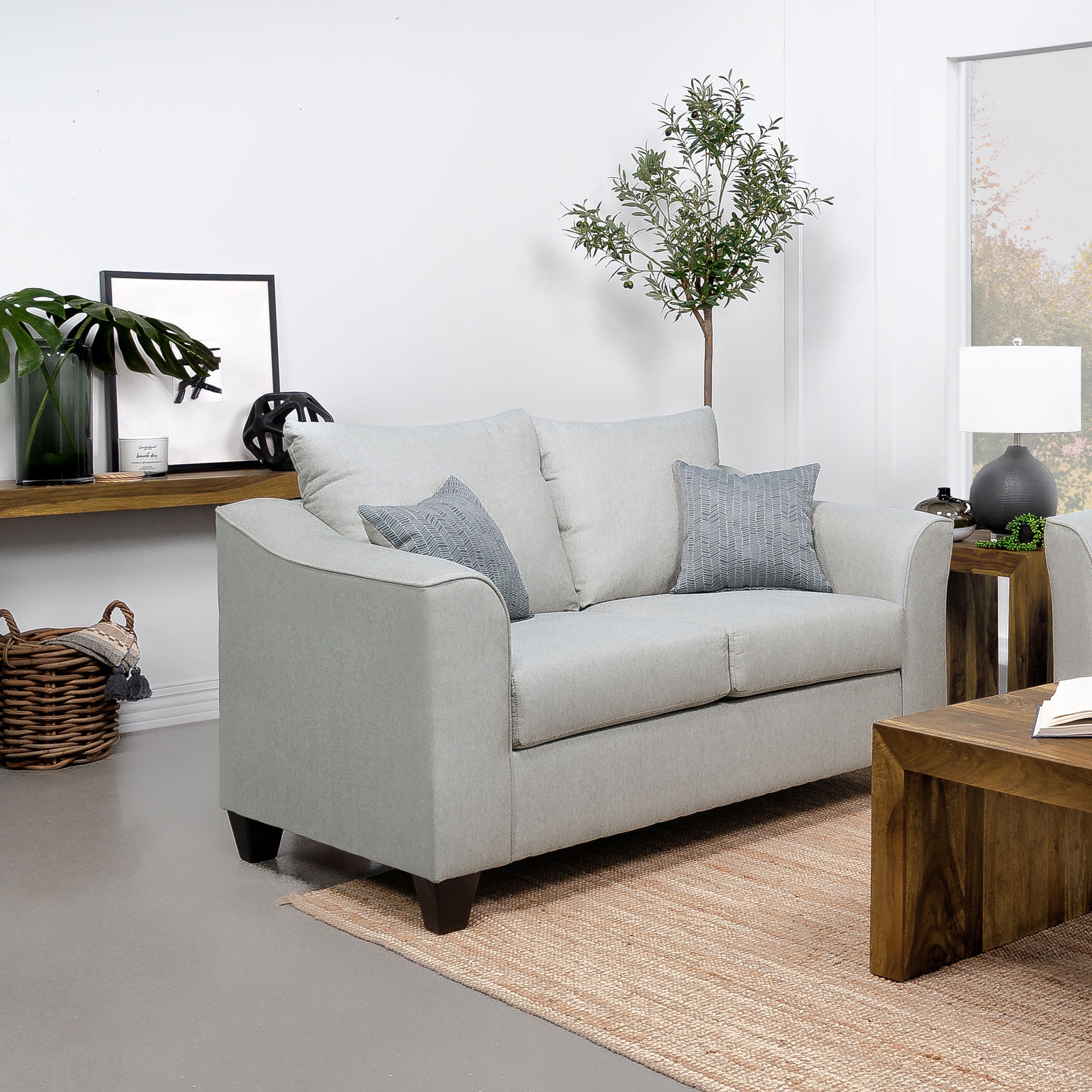 Salizar Upholstered Flared Arm Loveseat Charcoal Grey