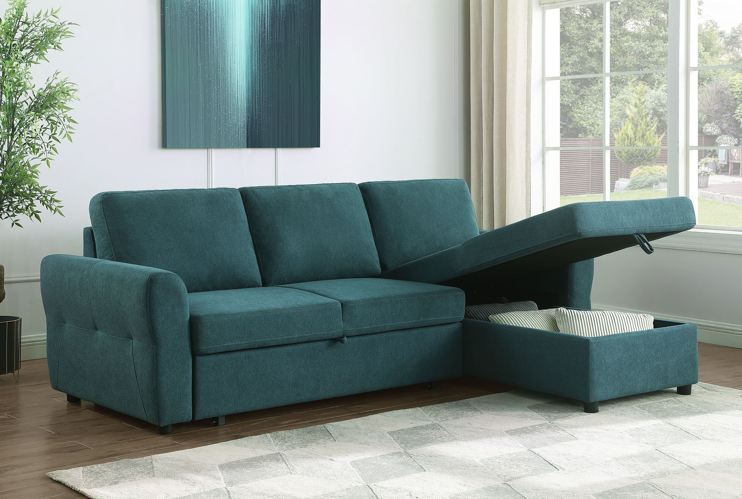 Samantha Upholstered Storage Sleeper Sectional Sofa Grey