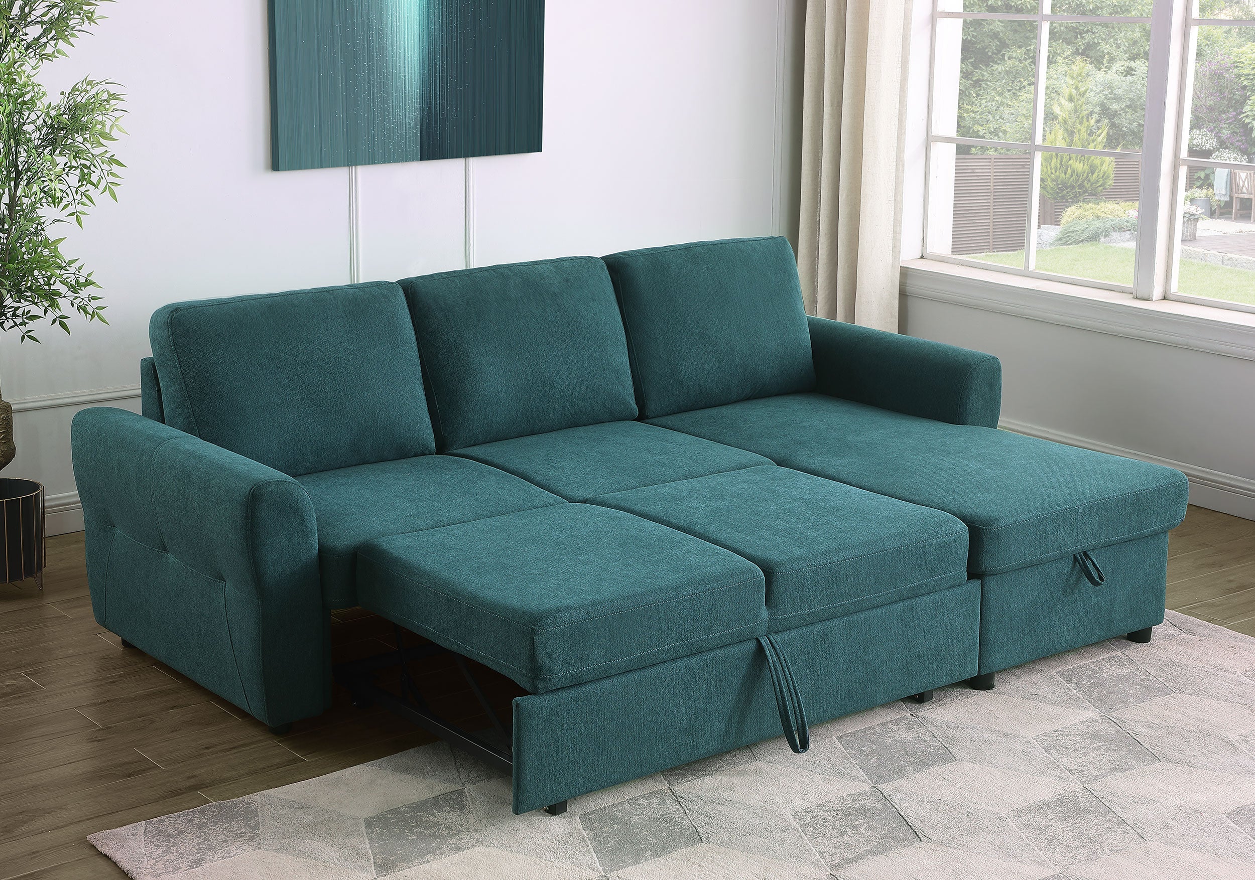 Samantha Upholstered Storage Sleeper Sectional Sofa Grey