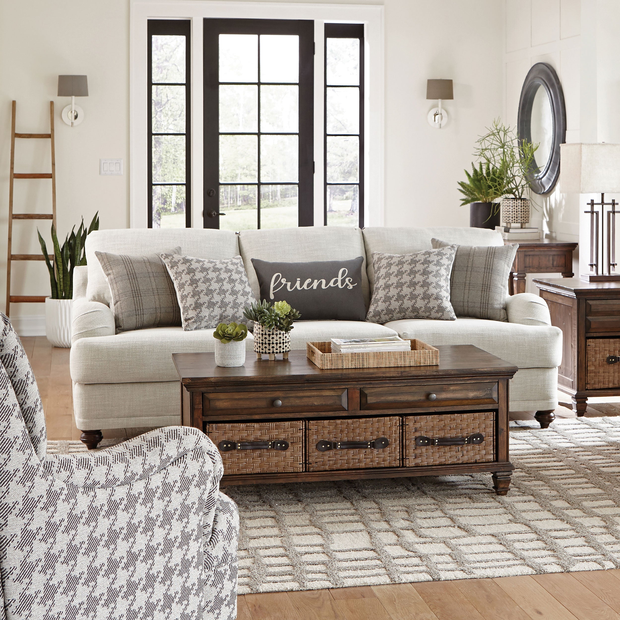 Glenn Upholstered English Arm Sofa Light Grey and Blue