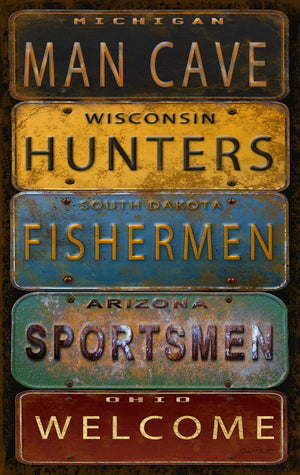 ***Monl*** License Plate Man Cave By Jean Plout Giclee Canvas