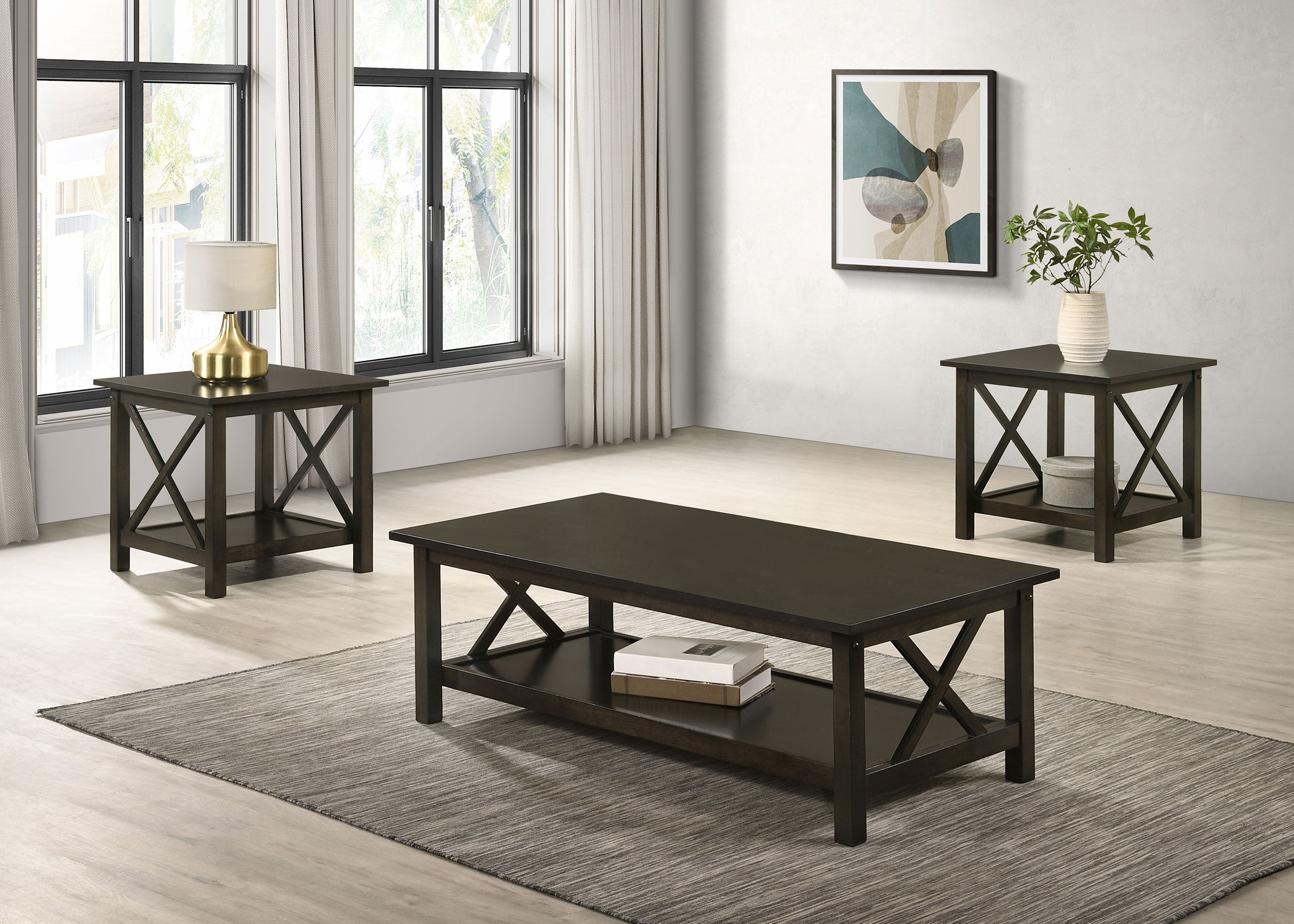 Rachelle Rectangular Coffee Table Set Deep Merlot