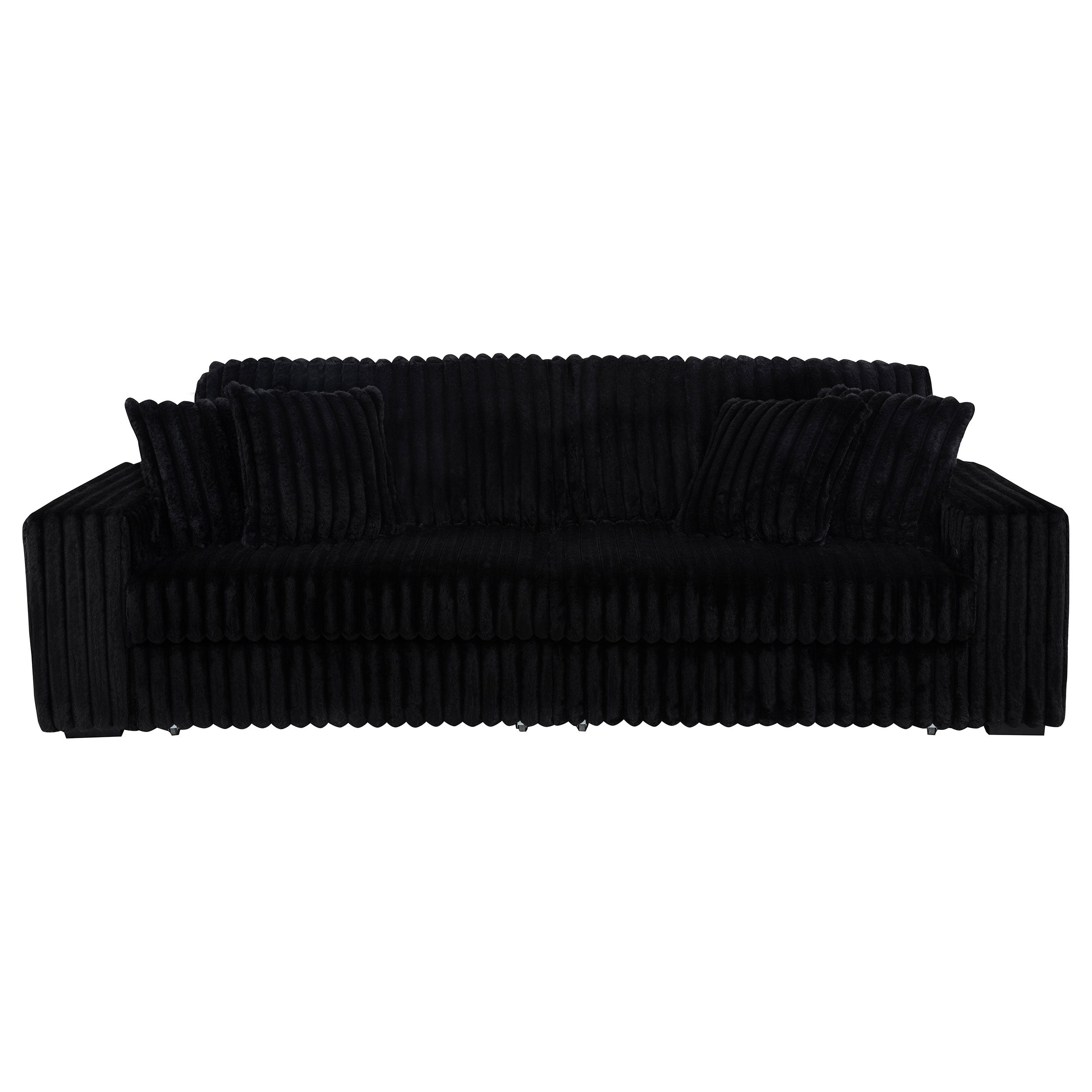 Jacana Corduroy Upholstered Dual Power Chaise Sofa Black