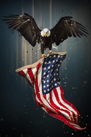 Eagle With Flag Giclee Canvas