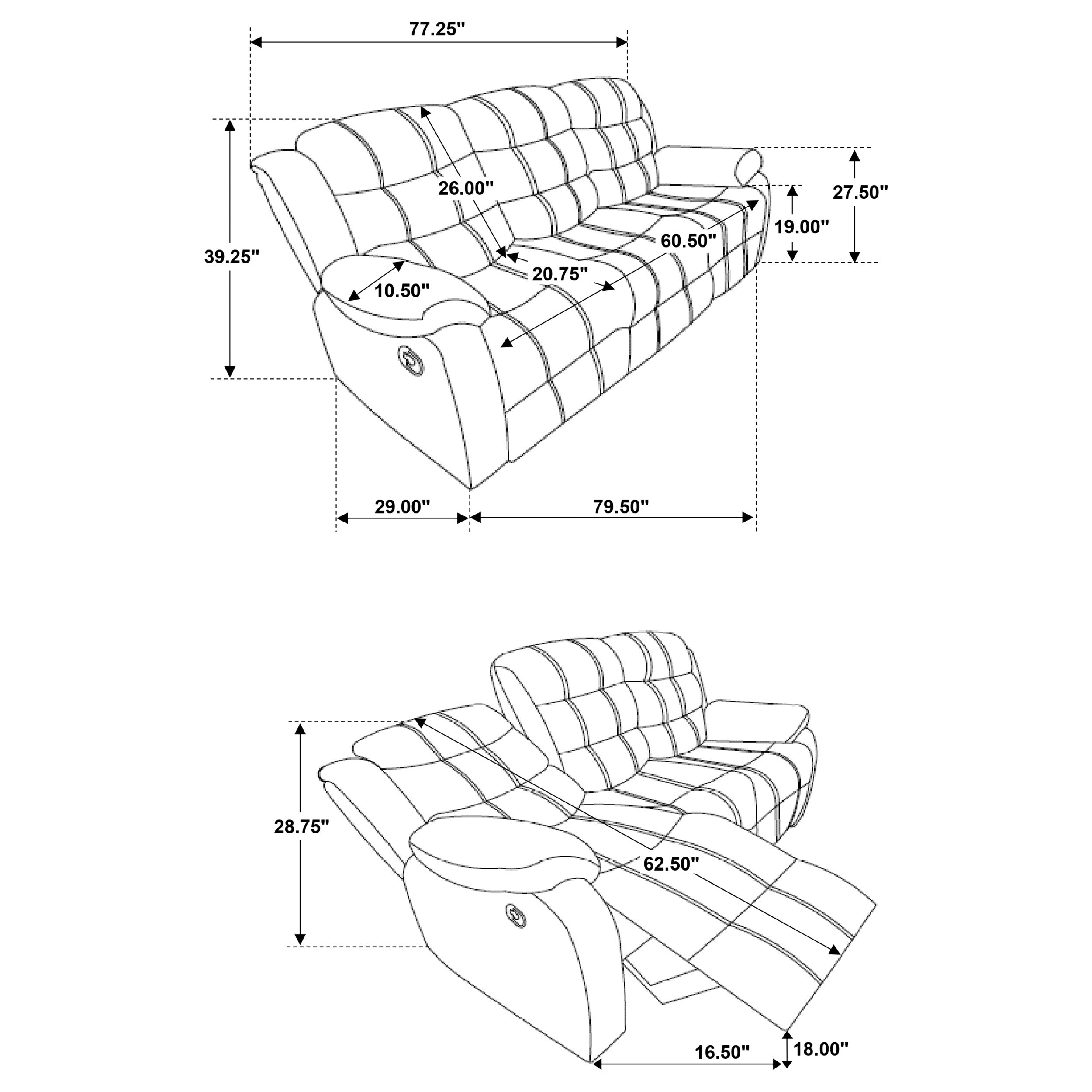 Rodman Upholstered Padded Arm Reclining Sofa Olive Brown