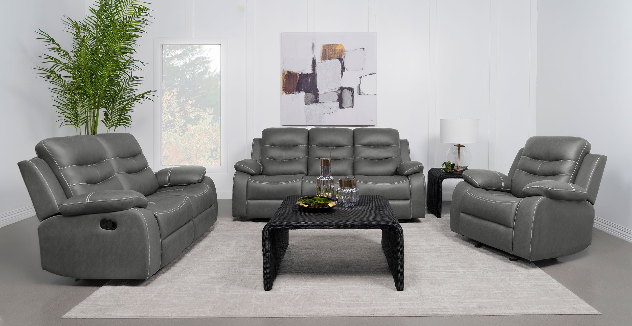 Nova Upholstered Padded Arm Sofa Set Dark Grey