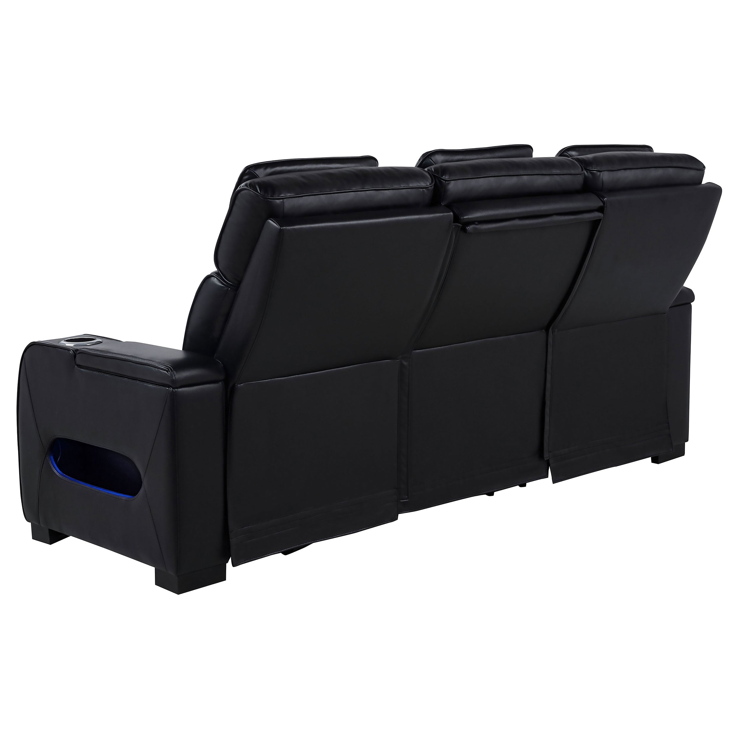 Zuma Faux Leather Dual Power Reclining LED Sofa Black