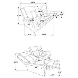 Lawrence Upholstered Padded Arm Reclining Sofa Charcoal