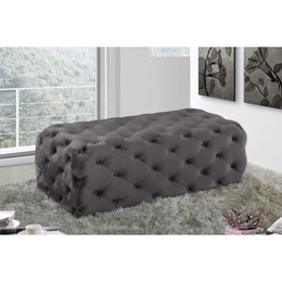 Meridian Casey Grey Velvet Ottoman/Bench