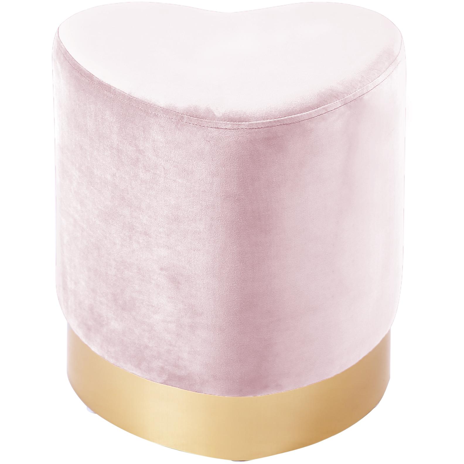 Meridian Heart Pink Velvet Ottoman/Stool