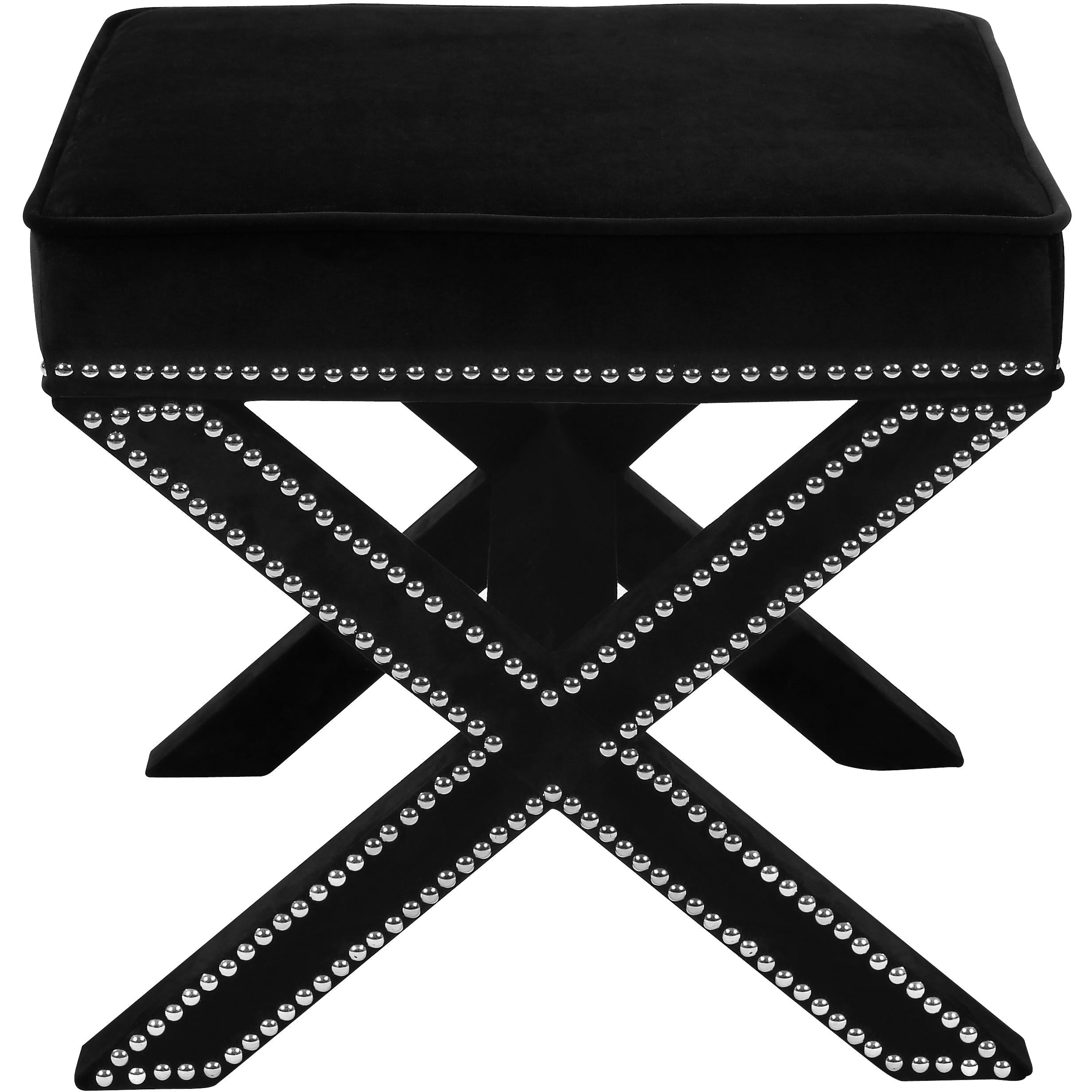 Meridian Nixon Black Velvet Ottoman/Bench