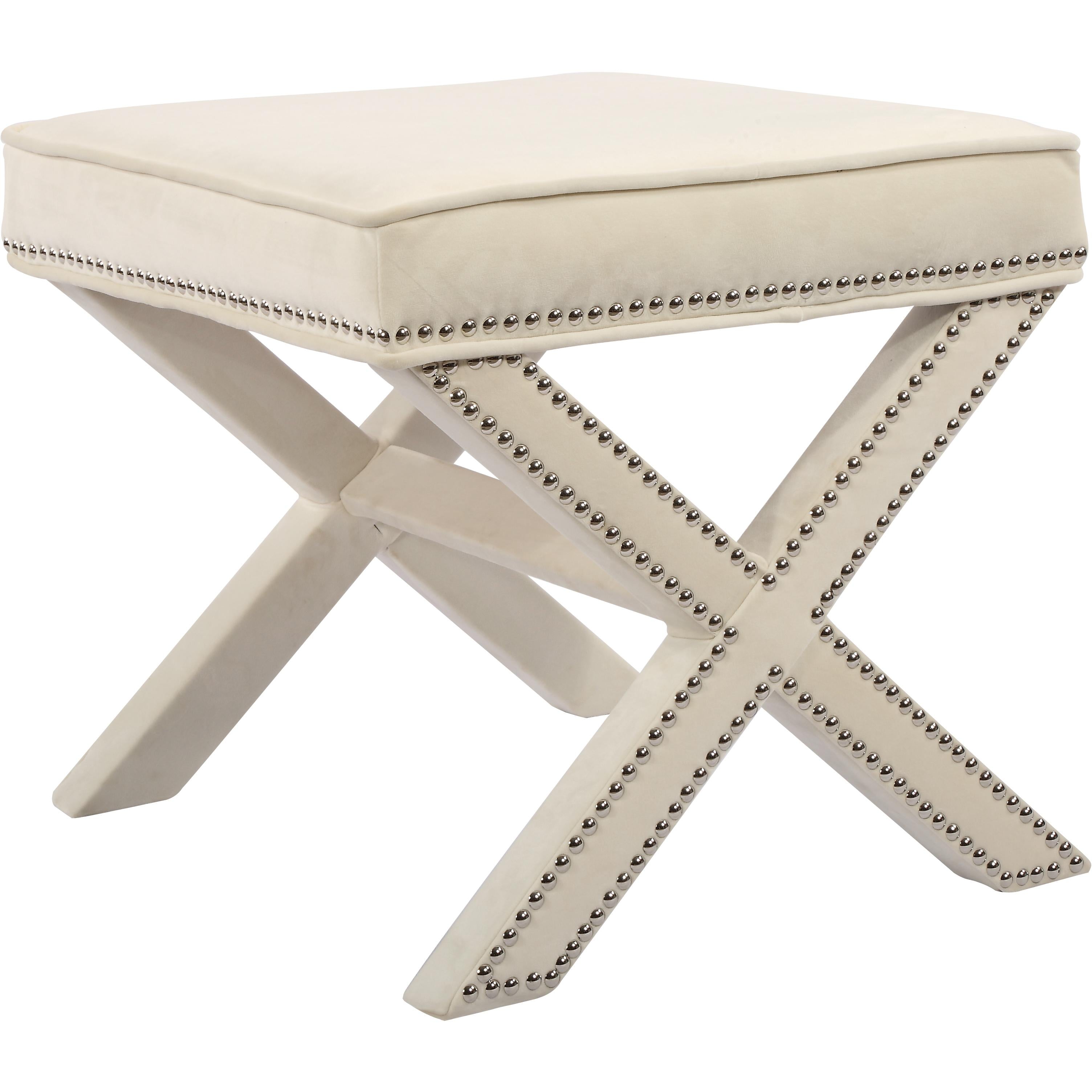 Meridian Nixon Cream Velvet Ottoman/Bench