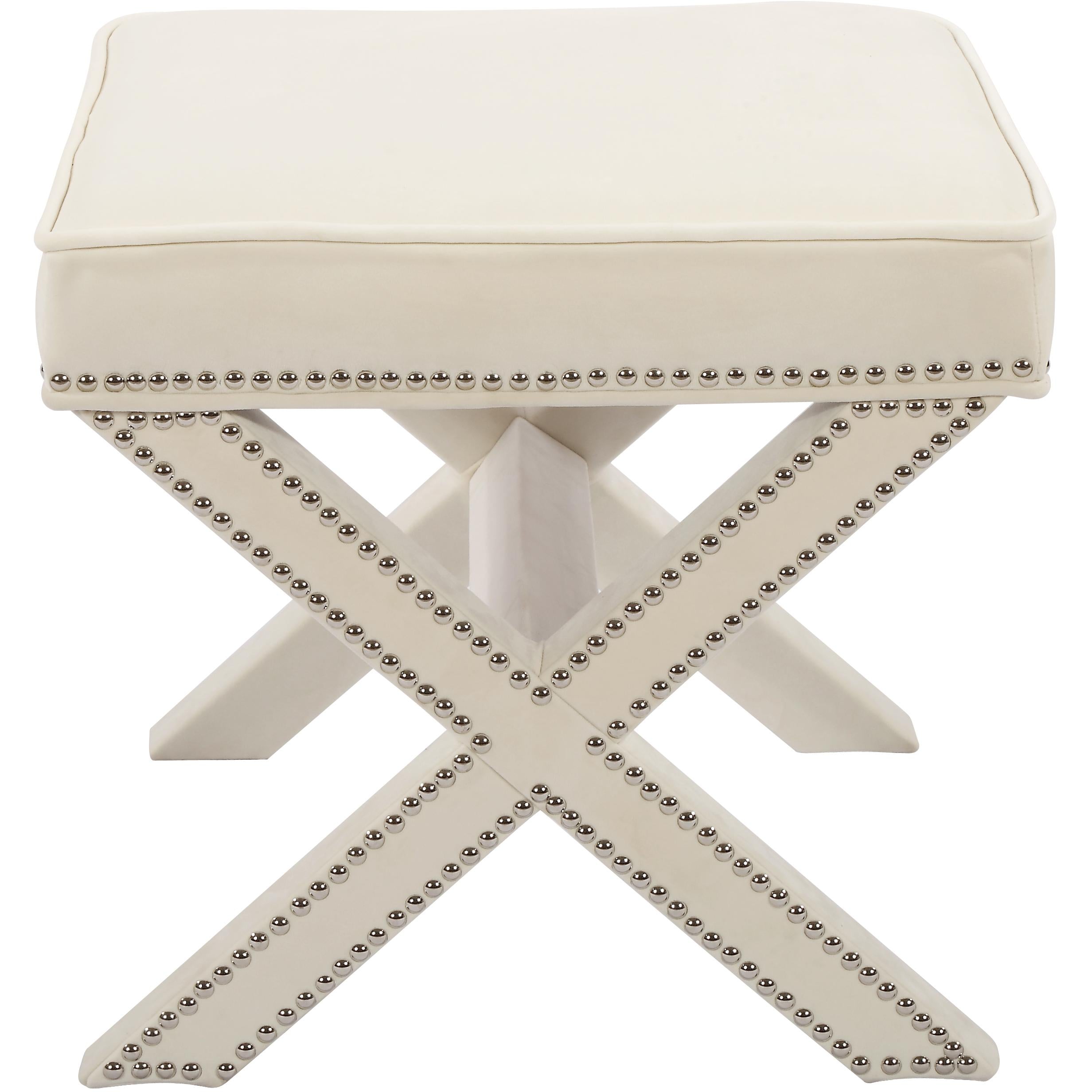Meridian Nixon Cream Velvet Ottoman/Bench