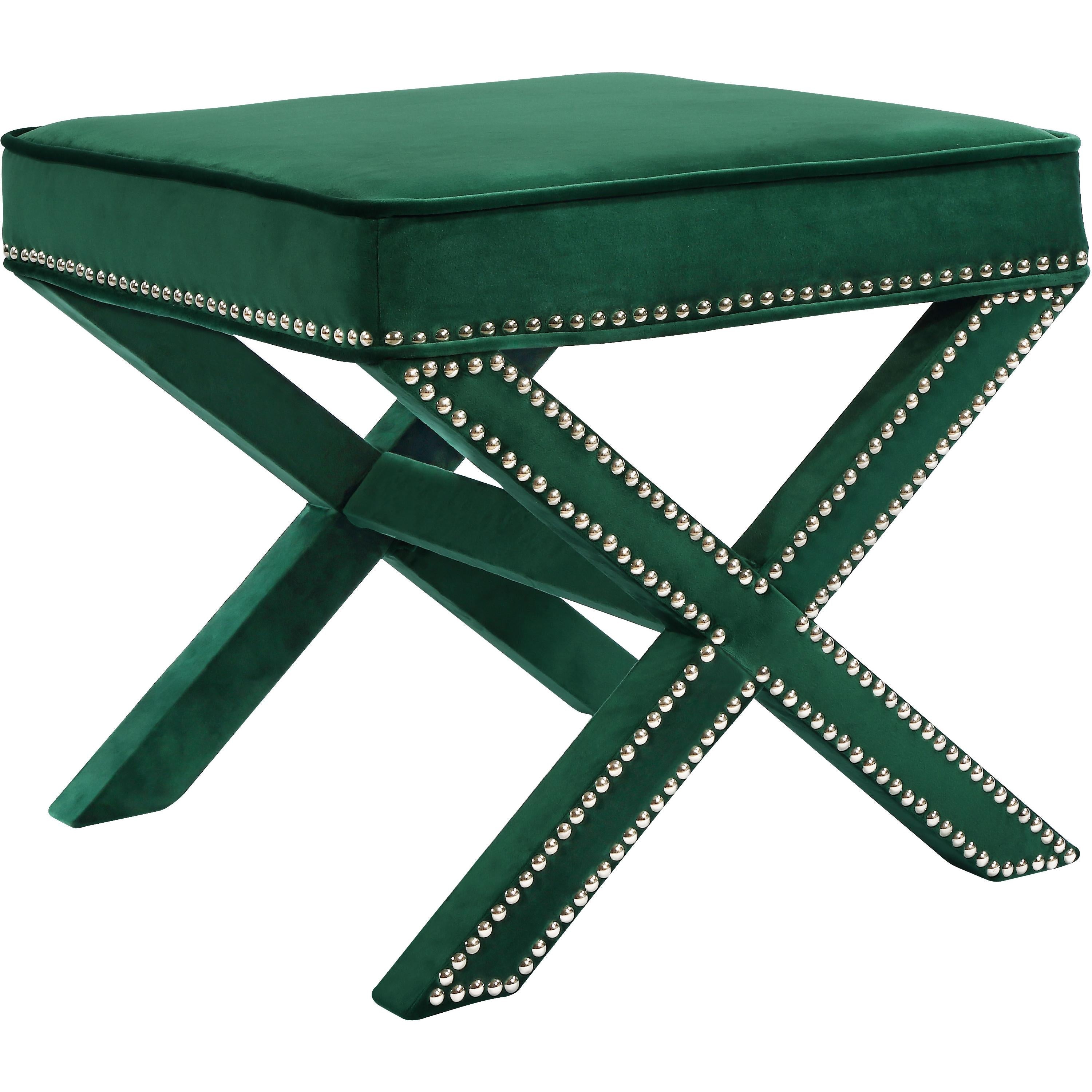 Meridian Nixon Green Velvet Ottoman/Bench