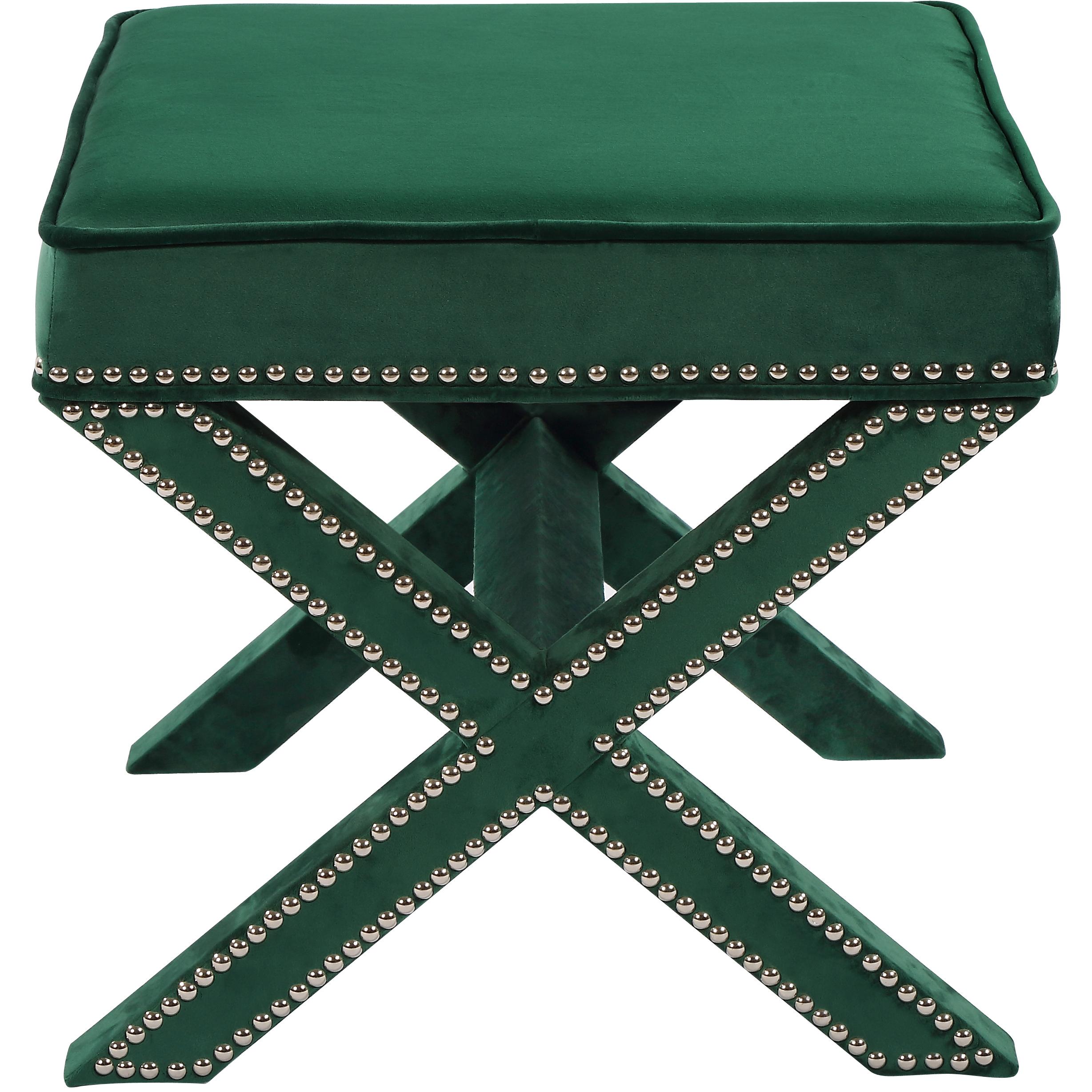 Meridian Nixon Green Velvet Ottoman/Bench