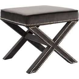 Meridian Nixon Grey Velvet Ottoman/Bench