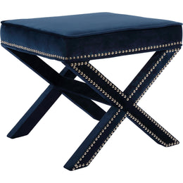 Meridian Nixon Navy Velvet Ottoman/Bench