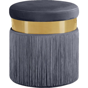 Meridian Yasmine Grey Velvet Ottoman/Stool