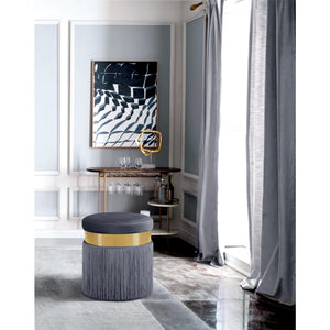 Meridian Yasmine Grey Velvet Ottoman/Stool