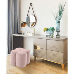 Meridian Clover Pink Velvet Ottoman
