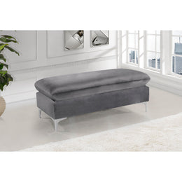 Meridian Naomi Grey Velvet Ottoman