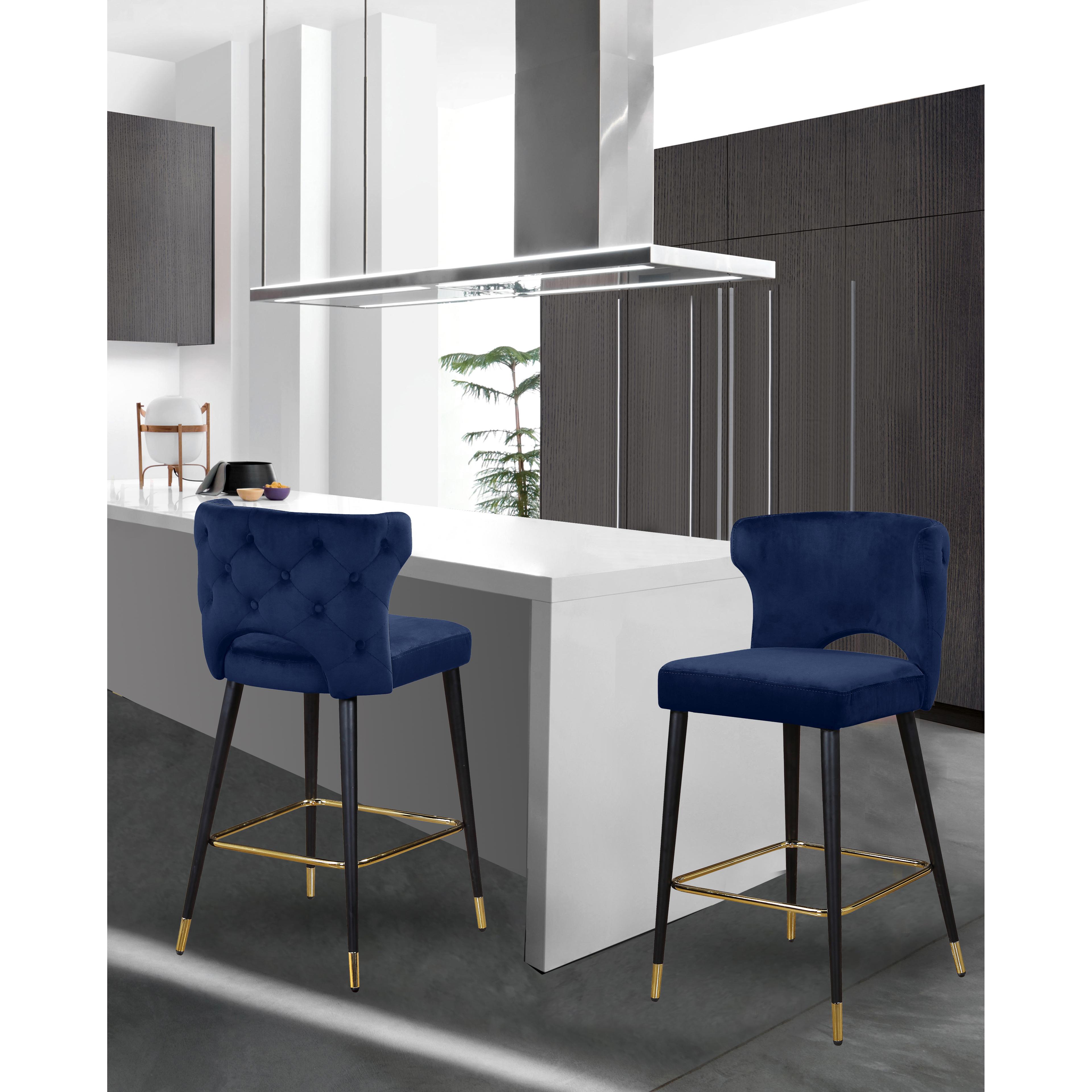 Meridian Kelly Navy Velvet Stool