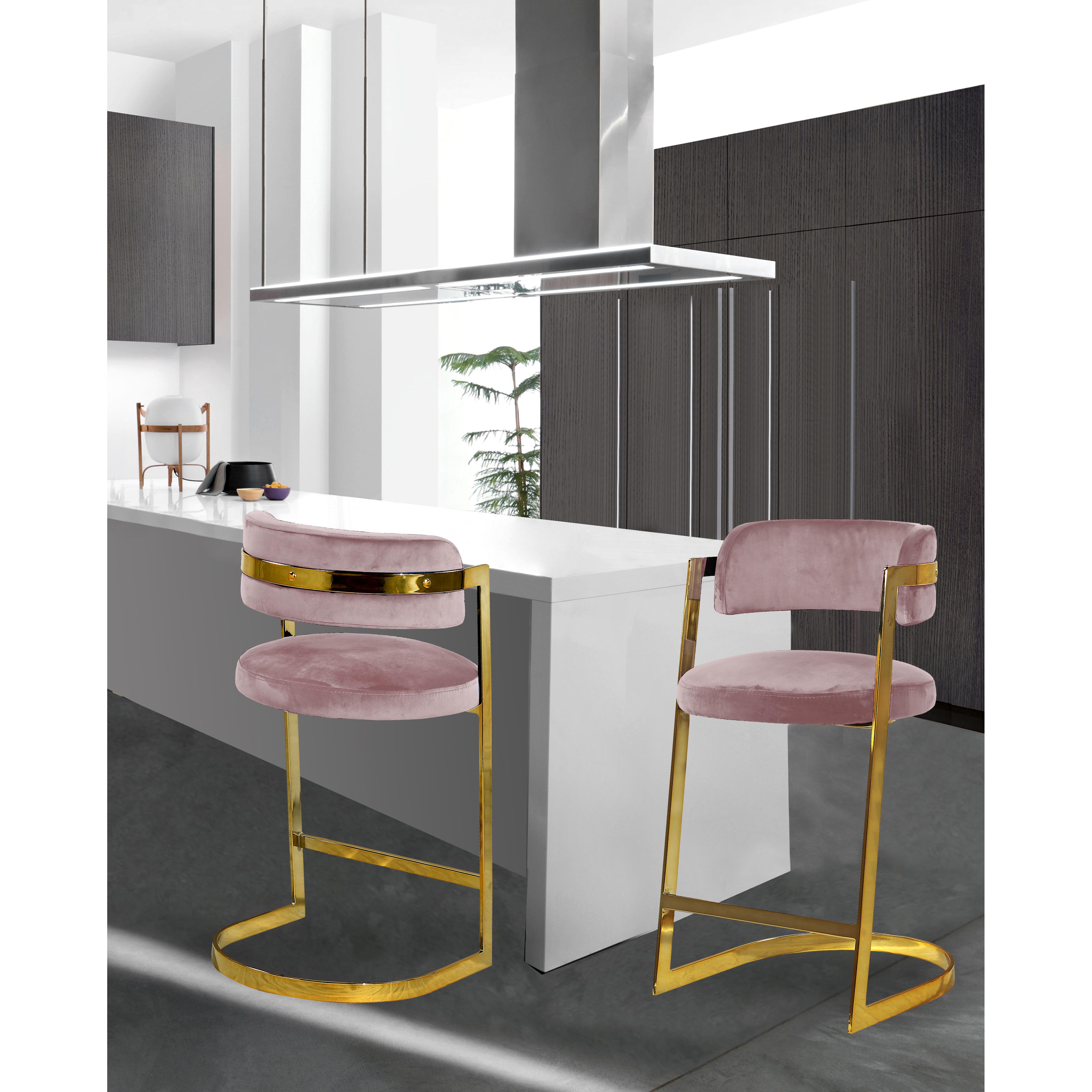 Meridian Stephanie Pink Velvet Stool